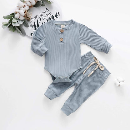 Newborn Baby Girl Boy Fall Clothes 3 6 12 18 24 Months Outfits Long Sleeve Knitted Cotton Romper & Pants Infant Winter Sets