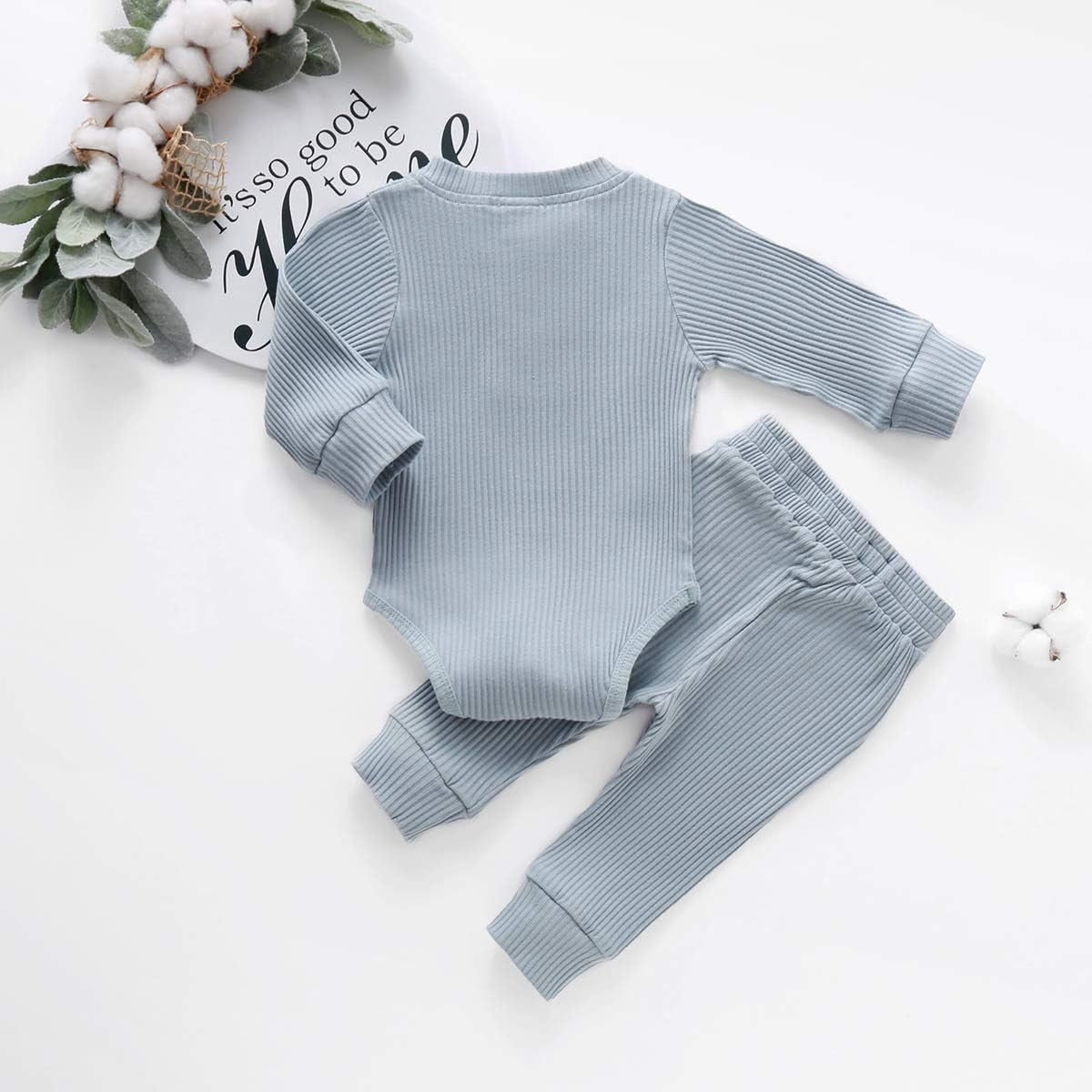Newborn Baby Girl Boy Fall Clothes 3 6 12 18 24 Months Outfits Long Sleeve Knitted Cotton Romper & Pants Infant Winter Sets